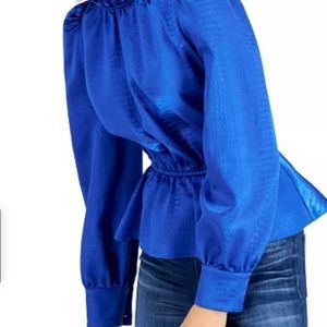 INC  cobalt blue long sleeve peplum blouse. Size Petite large.